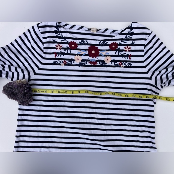 J. Crew Floral Embroidered Striped Bell Sleeve Cotton Top - Picture 9 of 10